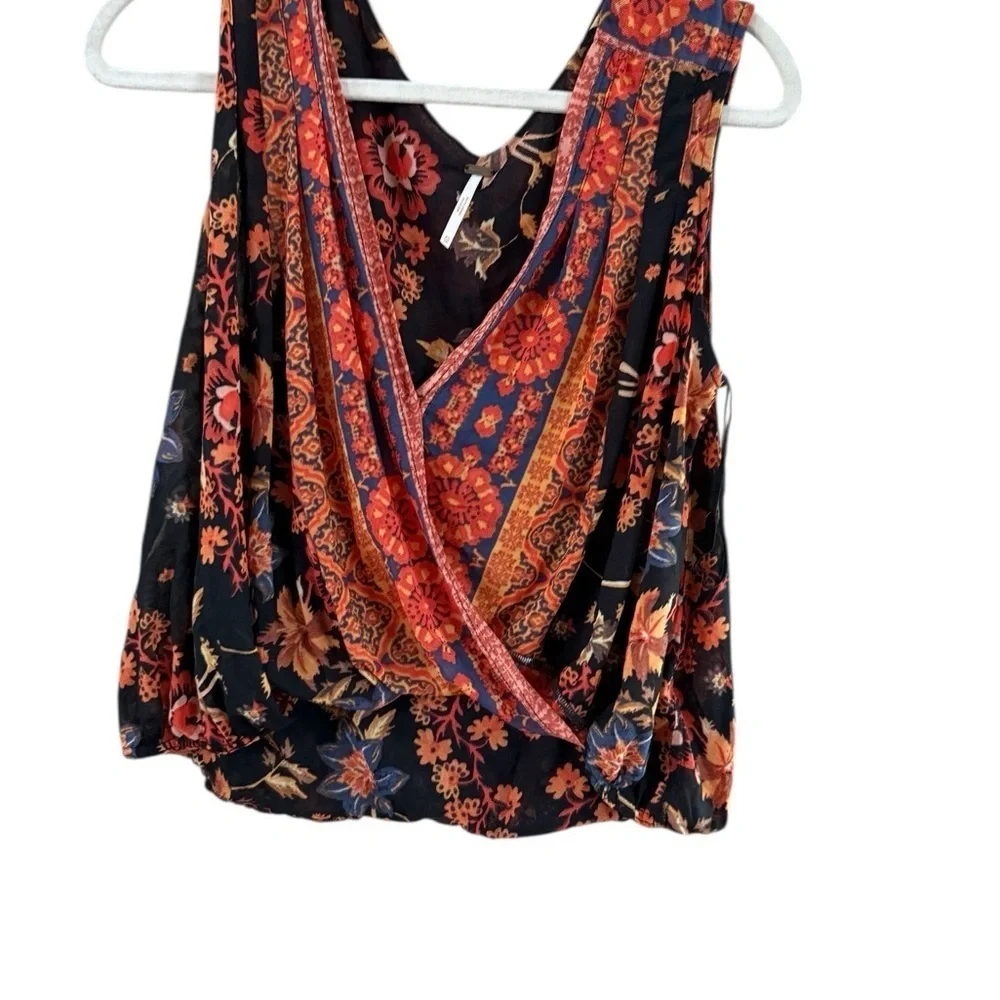 Free People Orange Red Wrap Sleeveless Blouse